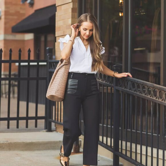 The Colette Cropped Wide-Leg Pants by Maeve: Merrick White Faux-Leather Pocket E - Picture 9 of 15